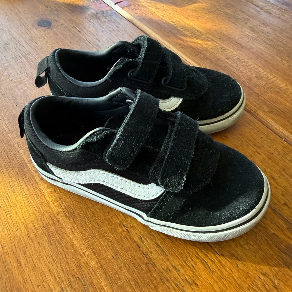 Vans Black and White Kids Velcro Sneakers
